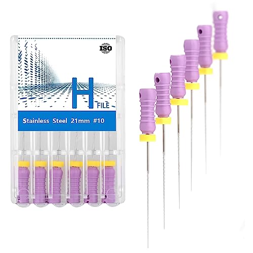 XUX 6Pcs/Pack Endo H-File 21mm/25mm Hand Use Stainless Steel Endodontic Files #10 Endo Rotary Files (21mm)