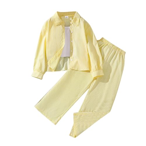 Niños Niñas Manga Larga Verde Tops Y Pantalones 2PCS Trajes Conjunto De Ropa Para Niños Ropa, amarillo, 8-9 años