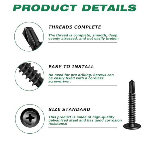HXJDAM 140Pcs Black Self Tapping Screws, M4.2x32mm Self Drilling Screws for Metal Wafer Head Self Drilling Screws - Image 3