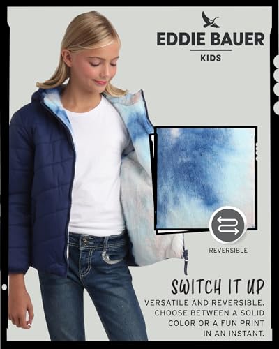 Image of Eddie Bauer Girls' Reversible Jacket - Deer Harbor Waterproof Lightweight Puffer Coat with Faux Shearling Lining (5-20)