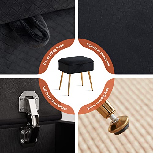 Soohow Vanity Chair Storage Vanity Stool Ottoman Foot Rest, Makeup Vanity Stool With Gold Hot Stamping, Vanity Chair For Makeup Room, Foot Stool For Living Room, Bedroom, Storage Ottoman，Metal Legs #TOP4