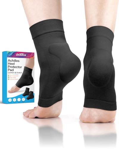 DLMDLM Achilles Tendonitis Heel Protector Socks,One Pair of Premium Padded Compression Gel Sleeve, Achilles Tendon Support Sleeve for Haglunds Bump, Tendonitis, Bursitis and Dry Cracked (Black)