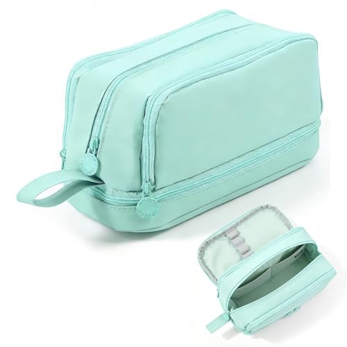 Laxifluent Large Capacity Pencil Case for Kids, 4 Compartments, Expandable, Portable Handle, School Stationery Organizer Travel Makeup Cosmetic Bag