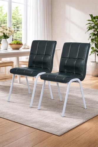Image of Zidle Glance Visitor Dining Set of 2 Accent Chair for Home| Living| Dining Room| Leatherette Faux Leather with Cushion seat Back | Silver Coated mild Steel Frame (2, Black)