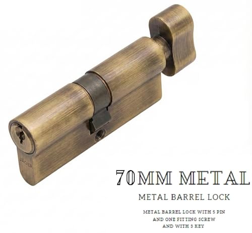 Image of Jagger JAG344 Cylinder Lock 60mm | One Side Key & One Side Knob | Full Size Mortise Lock Core Replacement Cylinder for Doors | for Home and Hotel Door (Antique [ 70MM ], Mortise Lock Cylinder)