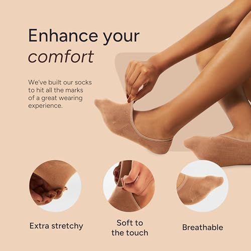 Image of Eedor No Show Socks Women - Low Cut Ankle, Non Slip | Breathable Cotton & Spandex, Flat Boat Line Invisible Socks with Silicone Heel Grips, for Flats, Heals, Loafers