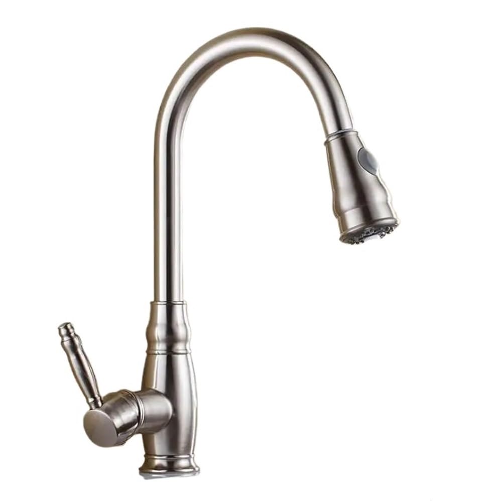 Blyqxs Nickel Kithchen Faucets Pull Out Kitchen Sink Faucet Brass Swivel Spray Kitchen Tap Single Hole Water Tap Xt-99(Nickel)