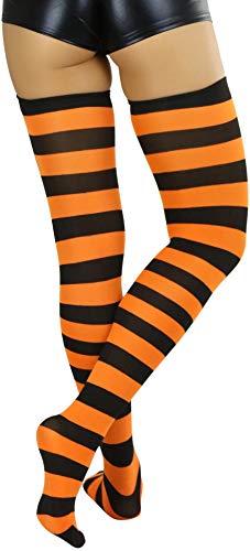 Image of ToBeInStyle Women's Vibrant Horizontal Wide Striped Thigh High Stockings