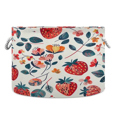 Jihqo Sweet Strawberry Storage Basket Cotton Rope Baskets for Closet Fabric Laundry Baskets with Handle for Toy Home Office Room Organizer