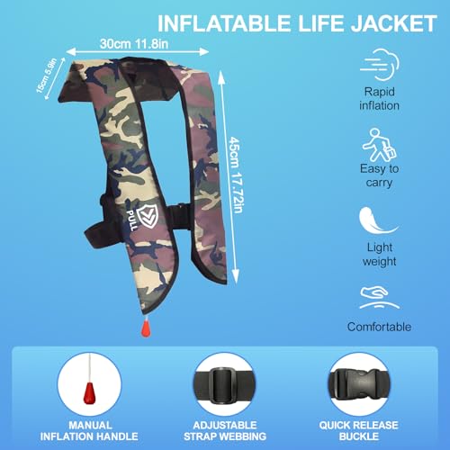 Image of Manual Inflatable Life Jacket for Adults| Supports up to 330 lbs