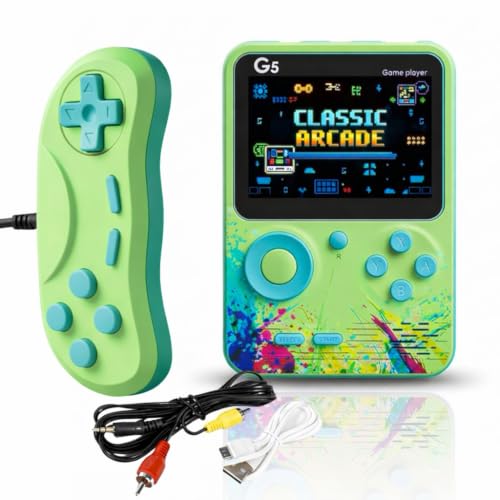 Image of Toys for Boys / Girls 7-14 Years | Video Game for Kids 10 to 15 Years | G5 Rechargeable Pocket Handheld Gaming Console 500 in 1 Retro Games Box, 2 Player TV Output (Green)