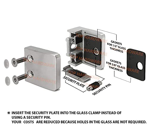 Stainless Steel 316 Grade Heavy Duty Square Flat Back Glass Clamp 55 X 55 Mm For 3/8" Or 1/2" Tempered Glass Or Laminated Glass, Satin Finish, 4-Pack (Gc-056S) #TOP1