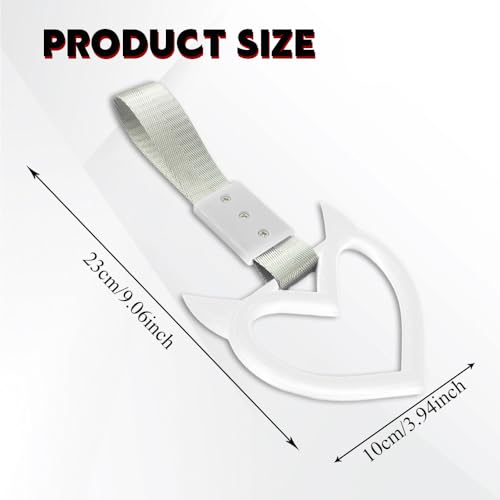 Image of 2PCS Heart shaped Car Handle Straps, Heart Car Accessories, Ring Hearts Shaped Cars Hand Strap Drift Charm, Universal Handle Keychains Accessory Suitable for Cars Bus (White+silver)