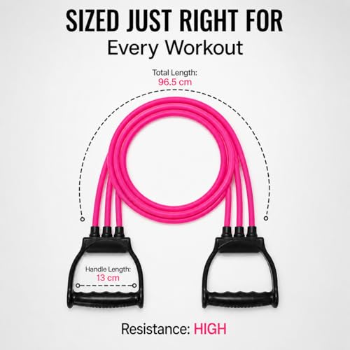 Image of Fitfix Triple Tube 20kg Pink Colour 45 lbs Resistance Band with Handles - Heavy Duty Exercise Tube for Home Gym, Strength Training, Yoga, Stretching & Full Body Workout Equipment for Men & Women