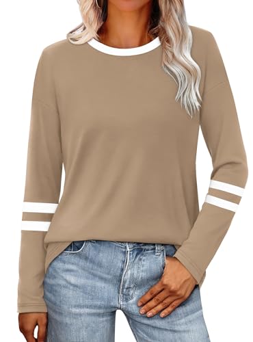 Image of Sampeel Long Sleeve Shirts for Women Color Block Casual Tops Fall Outfits 2026 Basic Tees Trendy Spring Clothes