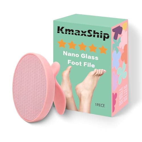 KmaxShip Nano Glass Foot File Foot Scrubber and Callus Remover, Heel Scraper for Cracked Heels, Dead Skin Remover, Foot Buffer for Soft Feet, Safe Pedicure Tool with Anti-Slip Handle(Pink)