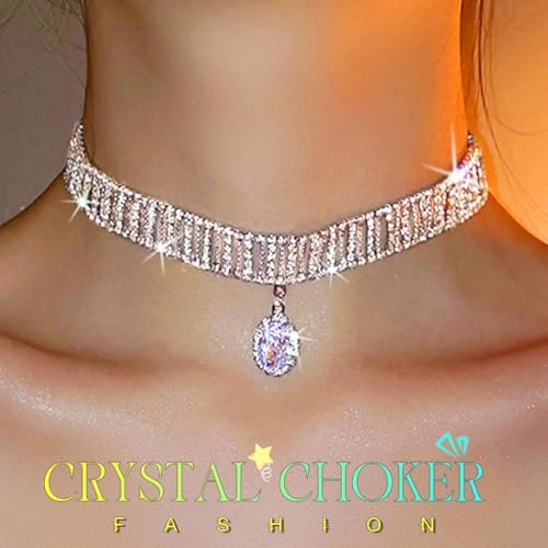 JEWEKY Rhinestone Choker Necklace Silver Crystal Necklaces for Women.3