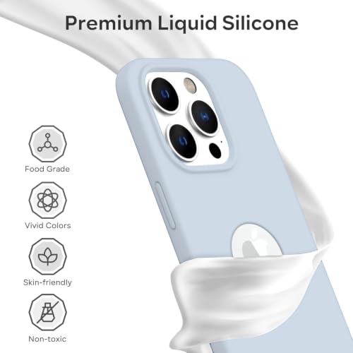 Image of Elzzi Liquid Silicone Cover Compatible with iPhone 14 Pro Case (6.1 inch) 3 Layer Microfiber Lining Covers Phone Cases Full Body Protective Wireless Charging Shockproof Back Cover (Mist Blue)