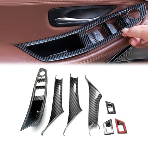 BJchiwu 7PCS Carbon Fiber No-Remove Interior Door Pull Handle Sticky Cover for BMW 5 Series F10/F11...
