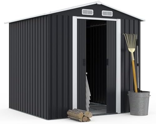 IDMarket - Abri de Jardin 3,7M² Gris en Acier galvanisé avec Base