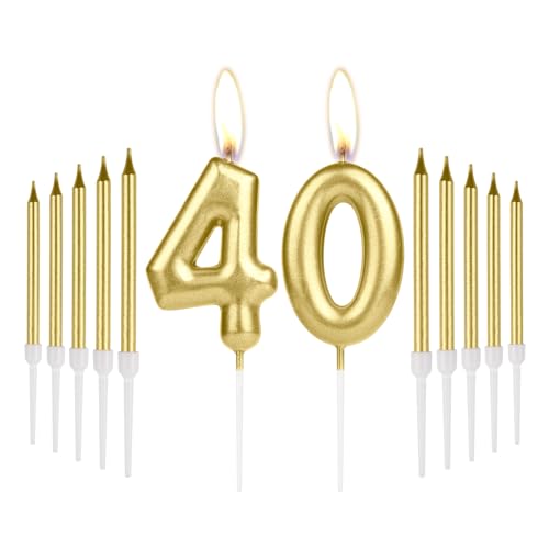 iNINGER Gold 40th Birthday Number Candles,Gold Long Stick Candles,Number 40 Candle Cake Cupcake Toppers for Girl Boy,Gold Candles for Cake,Birthday Party Wedding Anniversary Decorations, BS-ZGJS40
