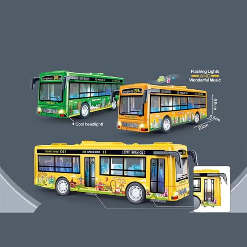 Image of Long Plastic Bus Toy for Kids School Bus with Light Music Open Door Collection Friction Power