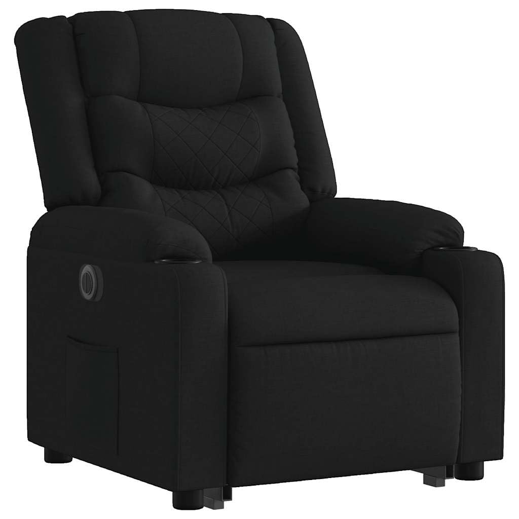Poltrona relax elettrica in tessuto nero, 77 x 93 x 99 cm, con poggiapiedi e schienale, ideale per soggiorno, camera da letto, ufficio