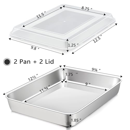 Teamfar Lasagna Pan, 12⅖’’ X 9¾’’ X 2’’ Stainless Steel Rectangular Cake Brownie Baking Pan With Lid thumb #1