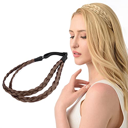 DIGUAN Double Three Strand Synthetic Hair Braided Headband Hairpiece Extension Women Girl Beauty accessory (Chestnut)
