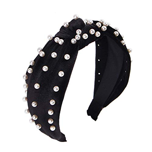 Headbands for Women Pearl Headband - Twisted Faux Pearl Velvet Knotted Headband Women Wide Hair Hoop Vintage Turban for Women