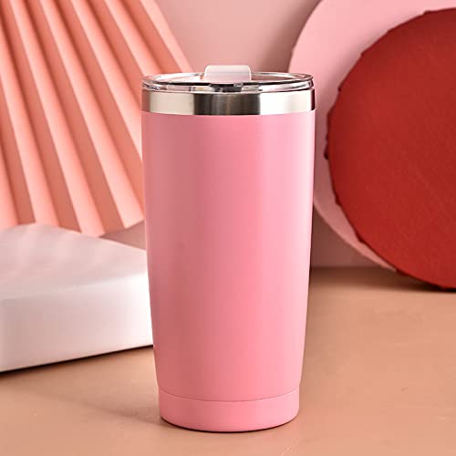 Image of 20oz Insulated Stainless Steel Tumbler, Stainless Steel Vacuum Insulated Double Wall Travel Tumbler, Durable Insulated Coffee Mug, Thermal Cup with Splash Proof Sliding Lid (Pink, 20oz)