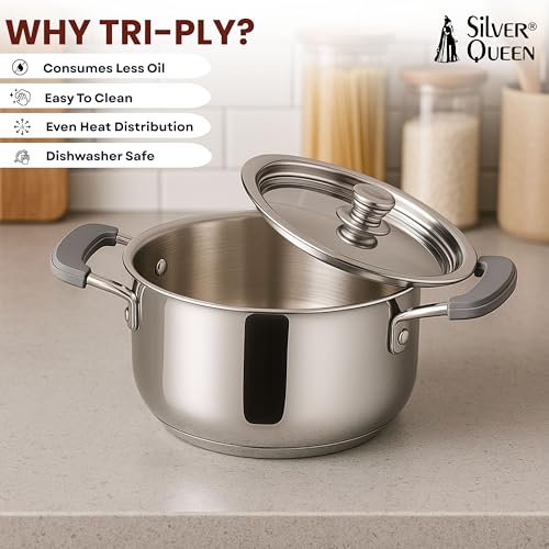 Image of Silver Queen Tri-Ply Stainless Steel Mini Casserole Saucepot | Rice Patila | Induction & Gas Compatible, Even Heat Distribution & Durable Design, Gift Item (Copper Finish 10 cm, 0.35 LTR)