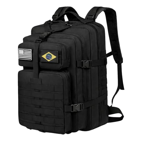 Mochila 50L Design Militar Grande Capacidade, Resistente à Água, Compartimento para Notebook, Mochila para Trilhas, Viagens, Camping Uso Diário Masculina Feminina Unissex (Preta)
