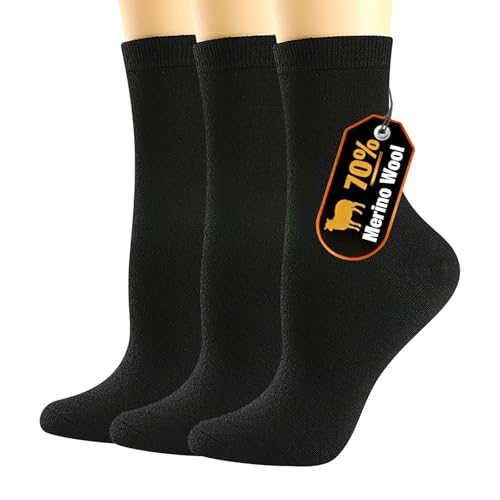 BISOUSOX Merino Wool Socks for Women Thin & Warm No-Bulk Black Dress Crew Socks for Boots Loafers & Office Wear