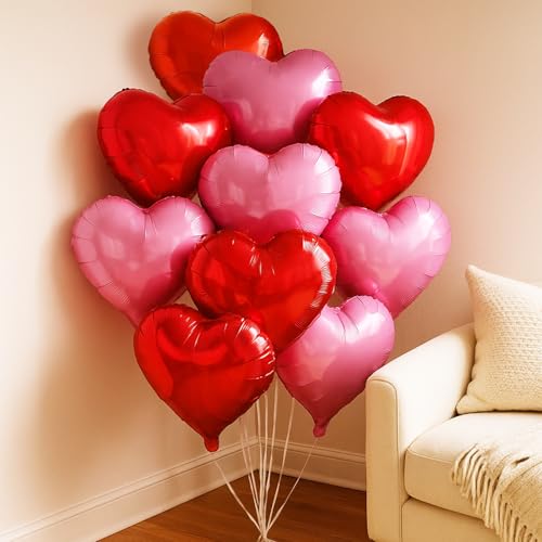 Image of Party Propz Heart Foil Balloons for Valentine Decoration - Set of 10 Red & Pink Heart Shape Balloons for Decoration | Valentine's Day Balloons | Hearts Shape Balloon | Anniversary Decor (Foil)
