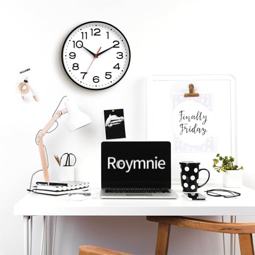 Image of Roymnie 16 Inch Wall Clock, Battery Operated Silent Non Ticking Black | analog wall clock; bold numerals for easy reading; silent non-ticking; 1 AA battery (not included); for classroom