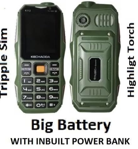 Image of LEYSKY KECHAODA K112, Triple Sim Phone (Green) Speaker with Amplifier, PMMA 2.5D Glass,1.3 MP Camera, Keypad Mobile, DJ Sound with Power Bank System (Big Size & Heavy Weight Phone)