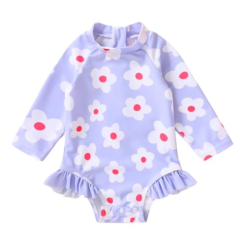 Image of YOUNGER TREE Baby Swimsuit Girl Long Sleeve Ruffle Zipper Rash Guard Infant One Piece Swimwear Toddler Bathing Suit Girl