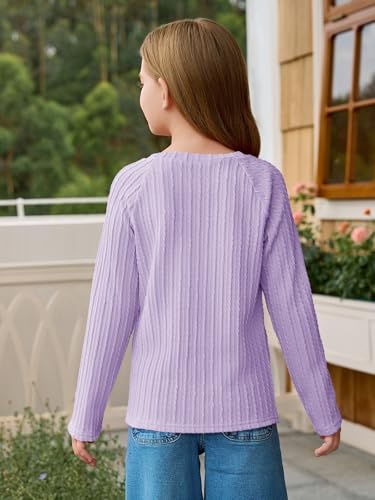 Haloumoning Girls Long Sleeve Shirts Kids Textured Crewneck Tops Casual Cute Blouse Tee 5-14 Years3