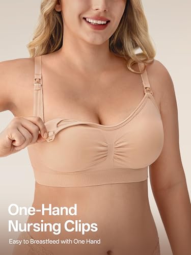 Image of Angelhood Nursing Bra 5 Pack Womens Maternity Breastfeeding Seamless Wireless Sleep Bra with Extenders