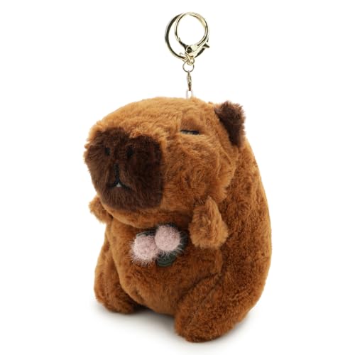 Image of 18 CM Cute Capybara Plush Keychain Soft Stuffed Animal Toy with Metal Key Ring, Kawaii Plush Bag Charm, Backpack Hanging Pendant, Car Keychain Gift for Kids, Girls, Boys & Adults