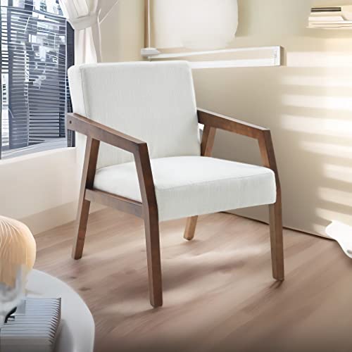Huimo Side Chair,Modern Century Chair,Wooden Armchair,Tufted Accent Chair,Fabric Chairs For Living Room,Reading Chair, Upholstered Elegant Bedroom Chair (1, White) #TOP7
