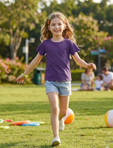 Image of Noomelfish Girls Short Sleeve Scalloped Edge T-Shirts Casual Cute Summer Tee Tops Blouse (5-12 Years)