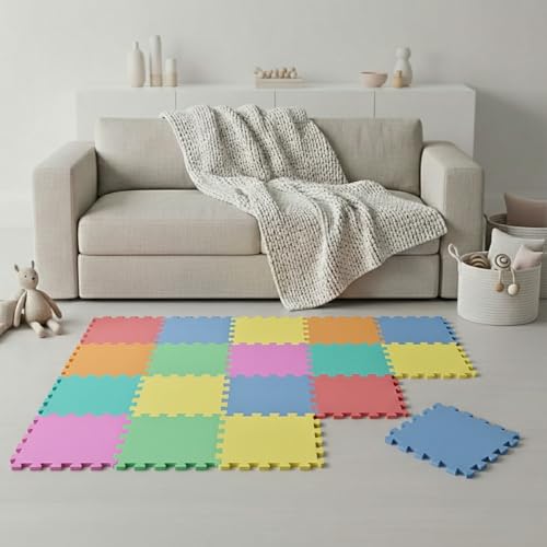 LittleTom 18 Piezas Alfombra Bebé desde el Primer Mes - 30x30 cm Colchoneta de Espuma EVA Acolchada - Superficie Puzzle Antideslizante para Niños Pequeños - Suelo Protector para la Habitación Infantil