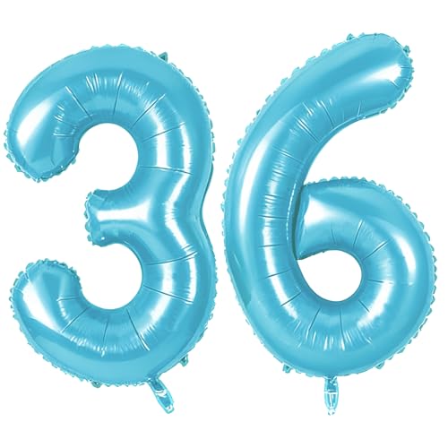 Number 36 Balloons for 36th Birthday Party Decorations, 0-100 Large No.36 Balloons for Women Men and Her Him, 40 Inch Jewelry Blue Foil Helium Balloon for 36 Year Old Anniversary Decorations