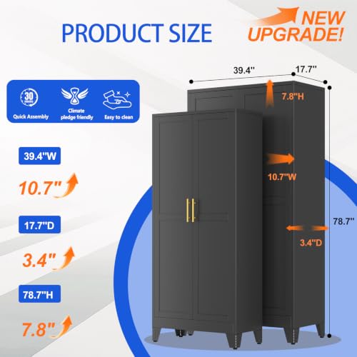 Image of GAIOUS 79 inch Tall Kitchen Pantry Cabinet,Metal Storage Cabinet Black Cupboard