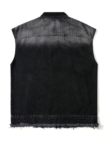 Men's Vintage Raw Hem Denim Vest Zip Up Sleeveless Collared Neck Jean Jacket Streetwear2