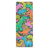 Niedliche und bunte Cartoon-Dinosaurier-Yogamatte, rutschfest, für den Außenbereich, bedruckt, rutschfest, Yoga-Handtuch mit Taschen, Tapete para ejercicio 180,3 x 66 cm