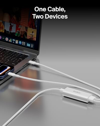 Image of Belkin 2-in-1 USB C to USB C Cable 140W, 5ft Braided Dual Charging Cable - Fast-Charging Combo Cord w /Smart Power Sharing for MacBook, iPhone, iPad, Samsung, Pixel, & More - Travel Essentials - White
