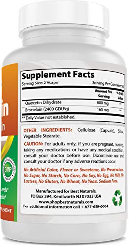 Best Naturals Quercetin With Bromelain Veggie Capsule - 800Mg Of Quercetin & 165 Mg Of Bromelain (2400 Gdu/G), 120 Count #TOP4